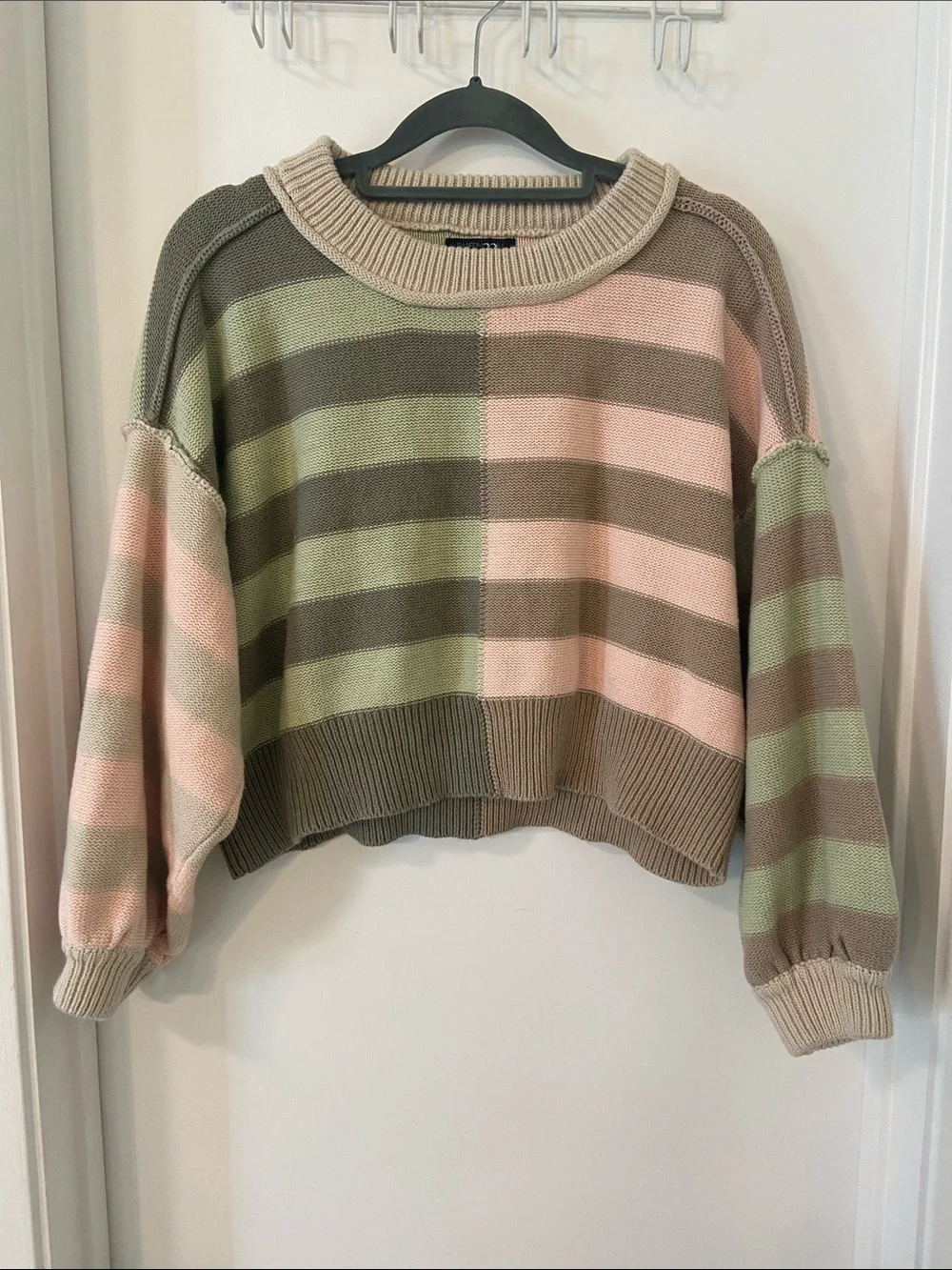 Papermoon LIKE NEW bold pastel stripe balloon sleeve crop sweater size S boxy